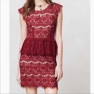 Anthro Maeve Lace Peplum Dress Wine Bordeaux Small